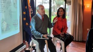 ‘Two closures’ speech by the gallery owner Pepe Cobo and the Consul General of Peru in Seville Rosario Botton at the Rotary Sevilla International Club